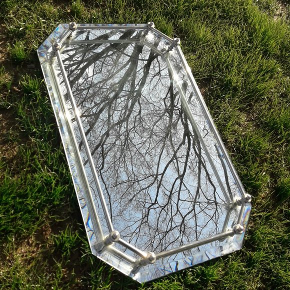 Vanity Mirror Vintage Trey Silver Handles Octagon Shape Mirrored Tray Art Deco - Picture 6 of 14